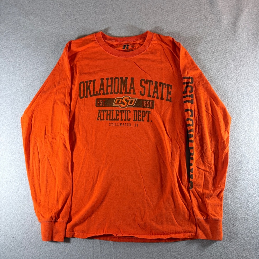 Russell Oklahoma State OSU Cowboys Mens Small Orange Long Sleeve Graphic T-Shirt